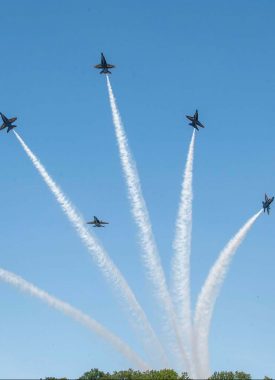 The Blue Angels flying in formation